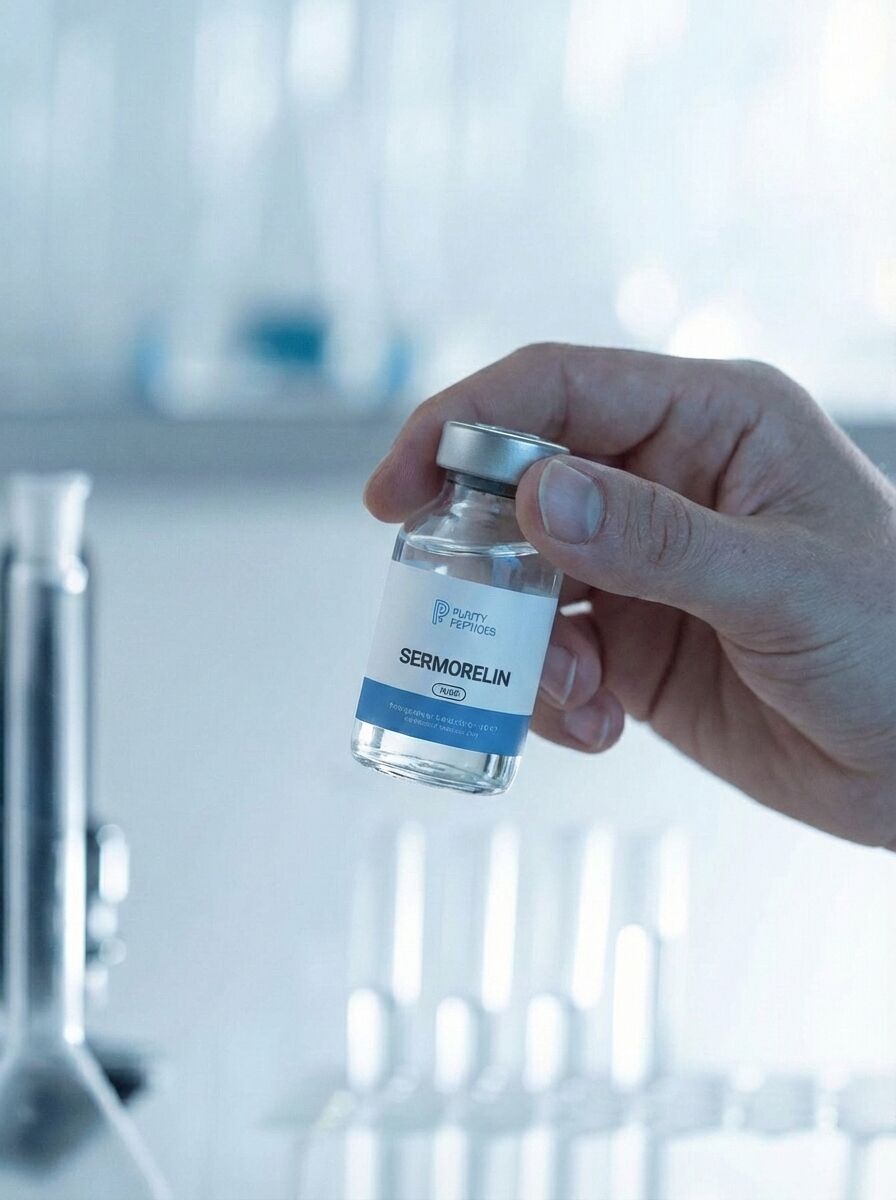 Purity Peptides Sermorelin vial in laboratory
